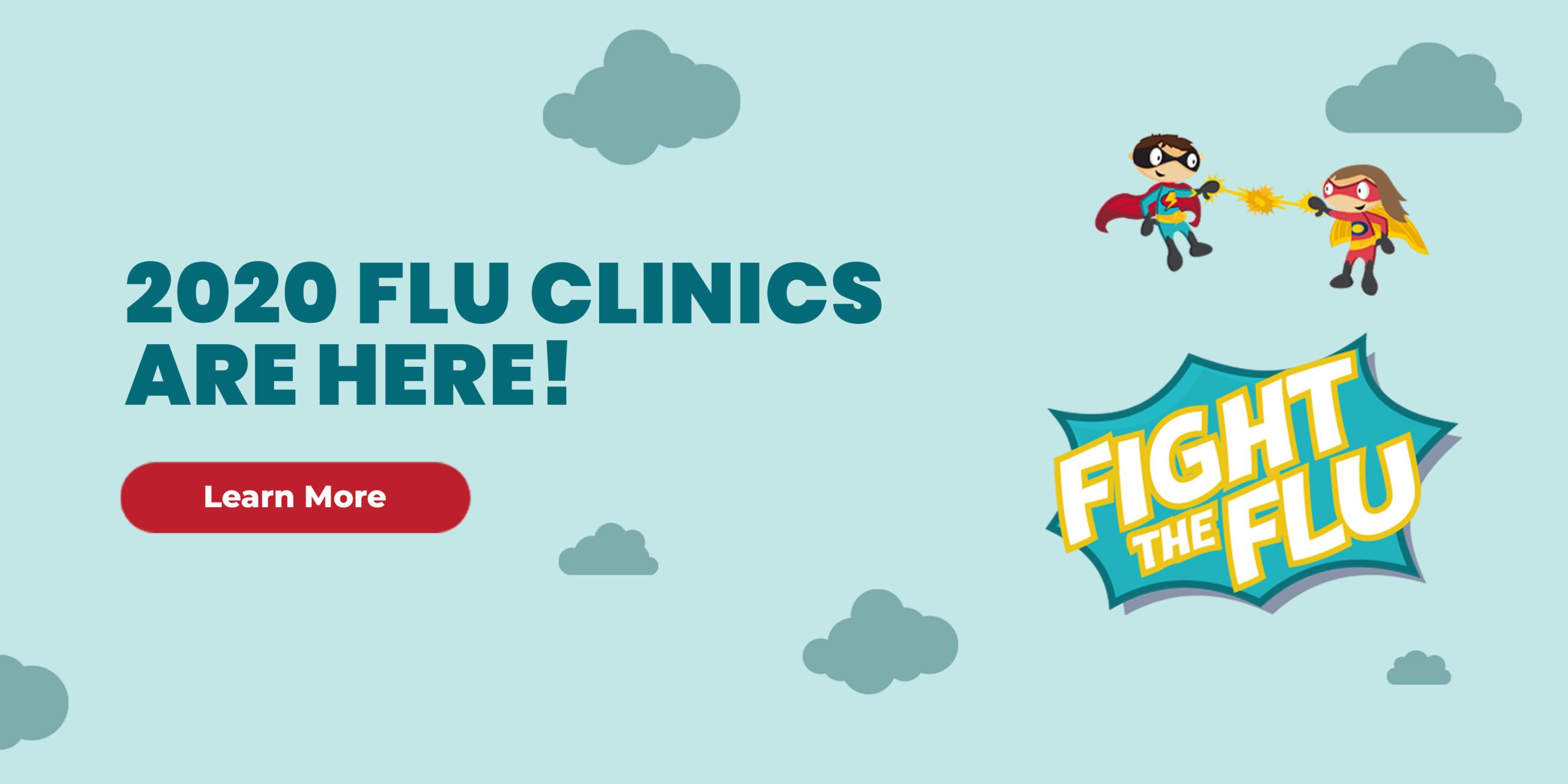 mint green cartoon style banner that says "fight the flu"
