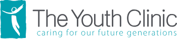 2018logo Logo of The Youth Clinic with a stylized figure beside the text. The tagline reads "caring for our future generations." The figure is in teal, and the text is in dark grey.