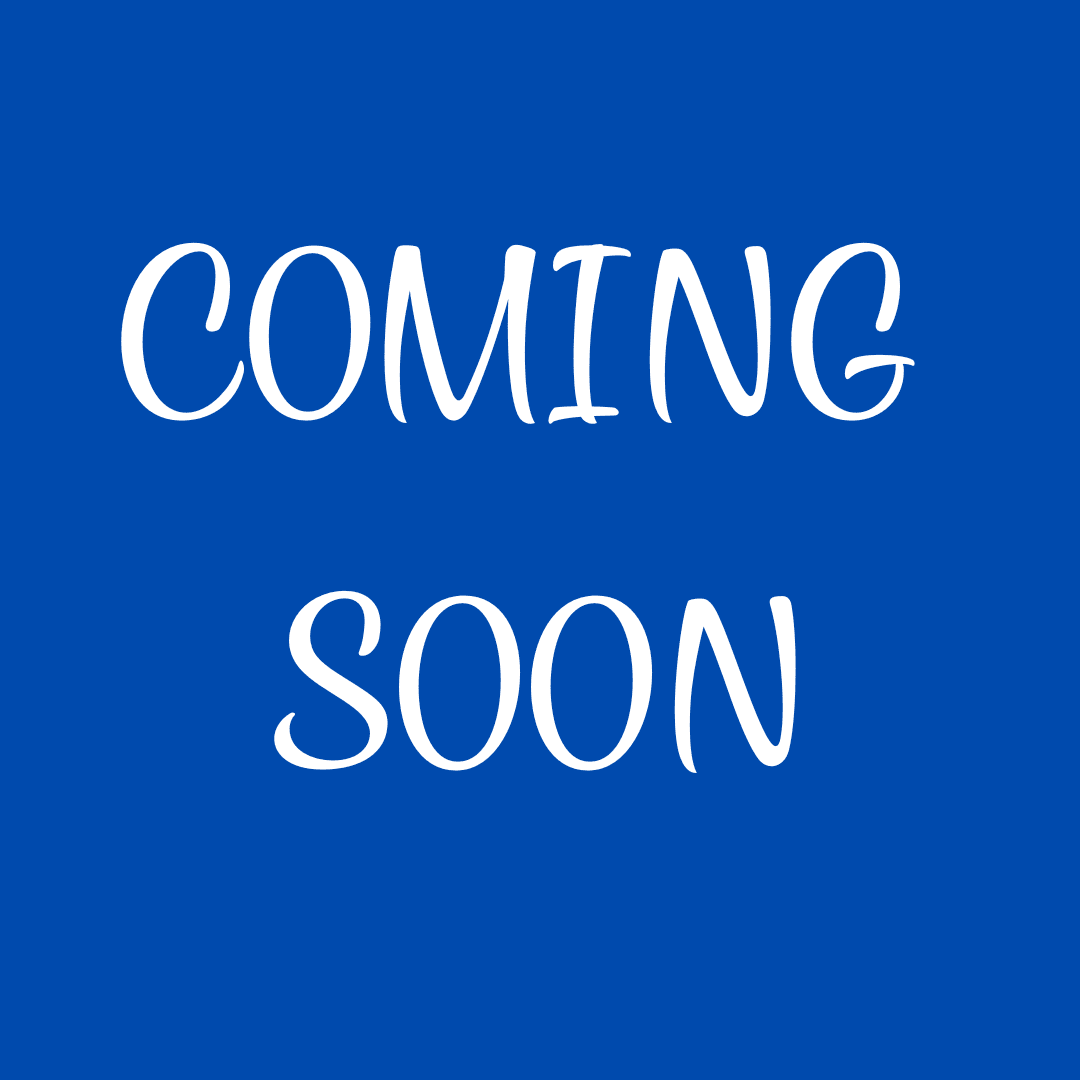 Text reading "COMING SOON" in white, stylized font centered on a blue background.