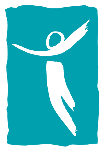 Abstract figure in white against a teal background, with outstretched arms and a curved body, suggesting movement or dance.